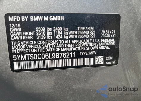 2020 BMW X3 M Competition from USA, damaged, VIN 5YMTS0C06L9B76211